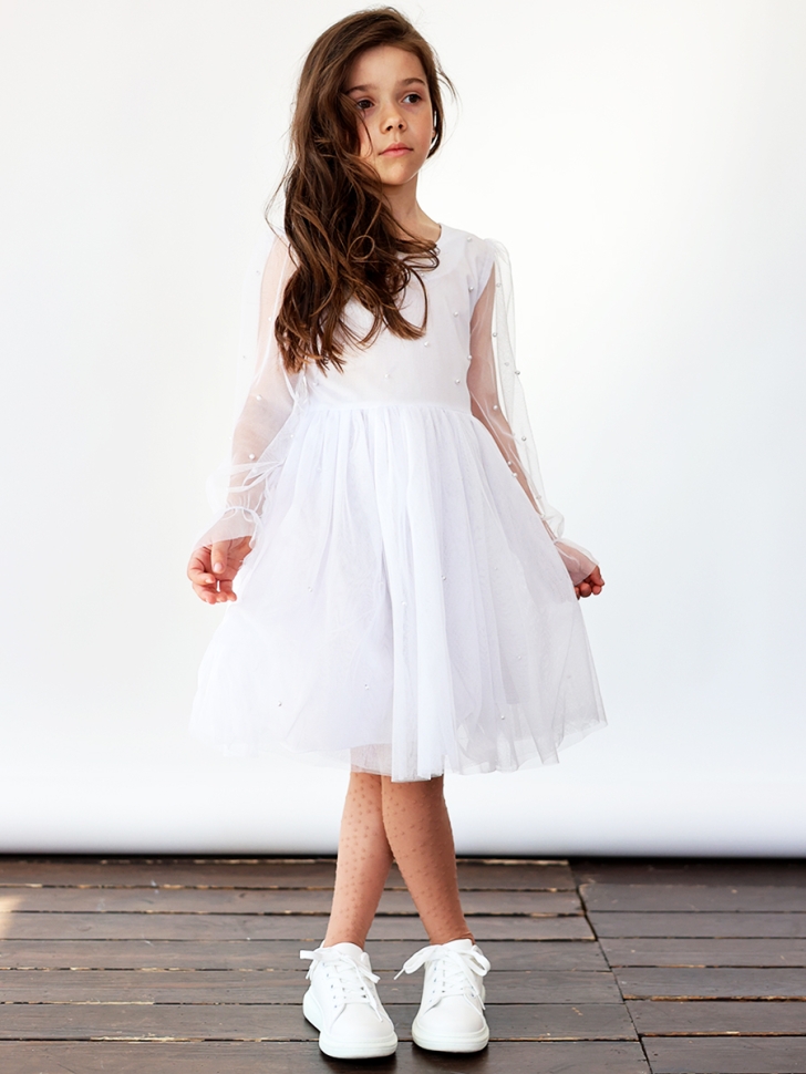 Платье для девочки нарядное БУШОН ST511, цвет белый