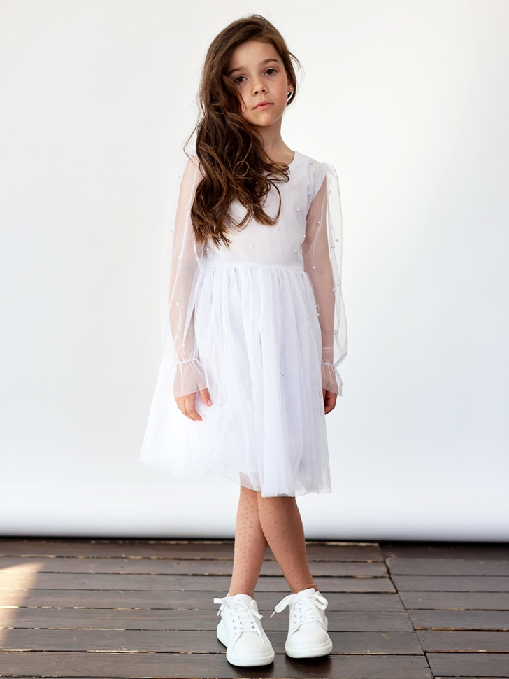 Платье для девочки нарядное БУШОН ST511, цвет белый