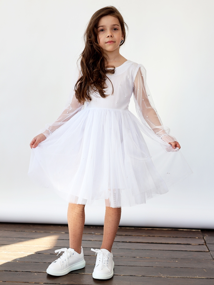 Платье для девочки нарядное БУШОН ST511, цвет белый