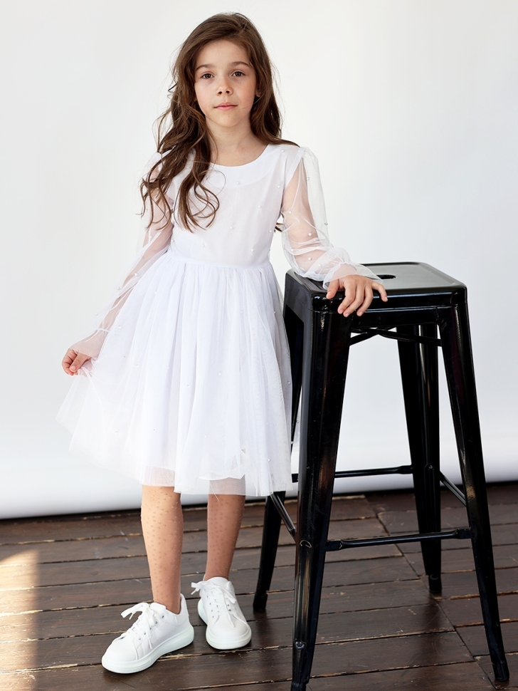 Платье для девочки нарядное БУШОН ST511, цвет белый
