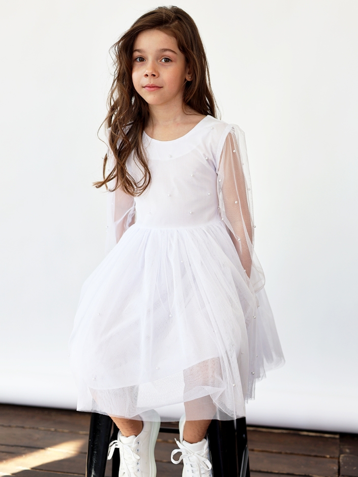 Платье для девочки нарядное БУШОН ST511, цвет белый