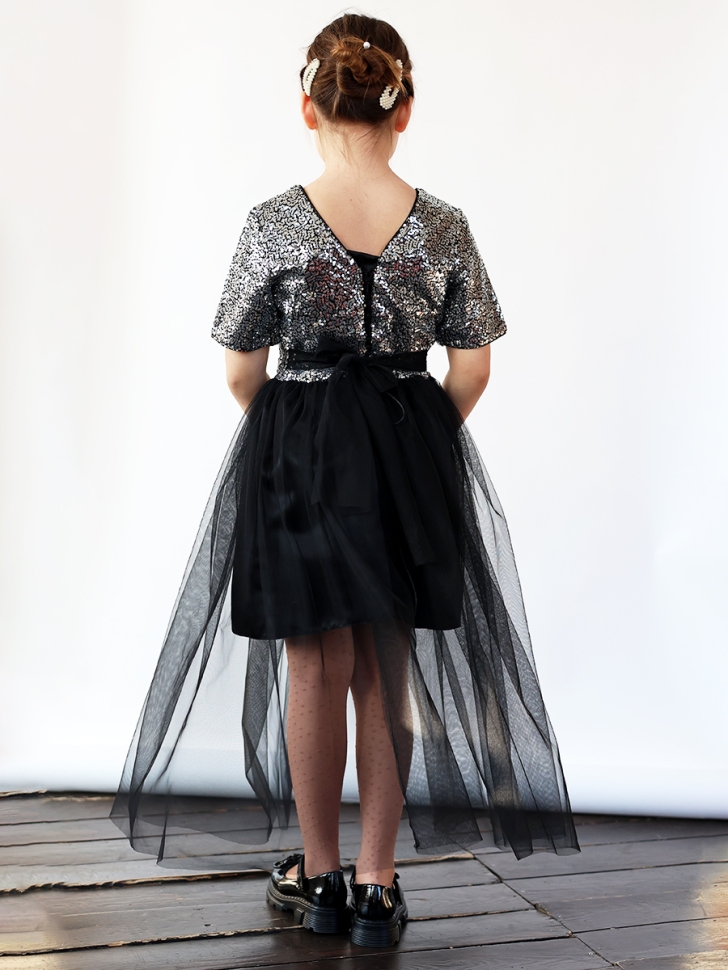 Платье для девочки нарядное БУШОН ST540, цвет сереберистый/черный 