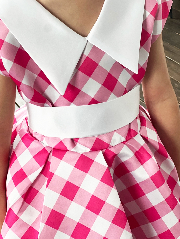 Платье для девочки нарядное БУШОН ST20, стиляги цвет светло-розовый, принт белый клетка 