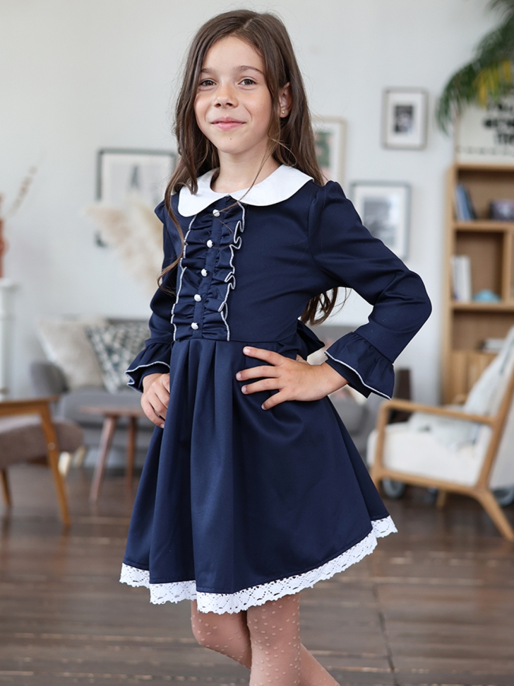Платье для девочки школьное БУШОН SK41, цвет темно-синий