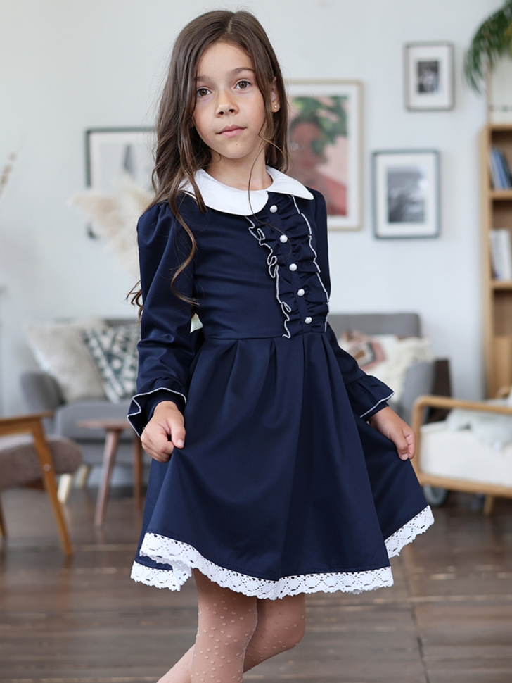 Платье для девочки школьное БУШОН SK41, цвет темно-синий