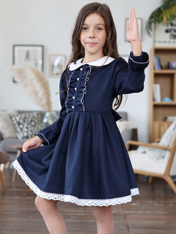 Платье для девочки школьное БУШОН SK41, цвет темно-синий