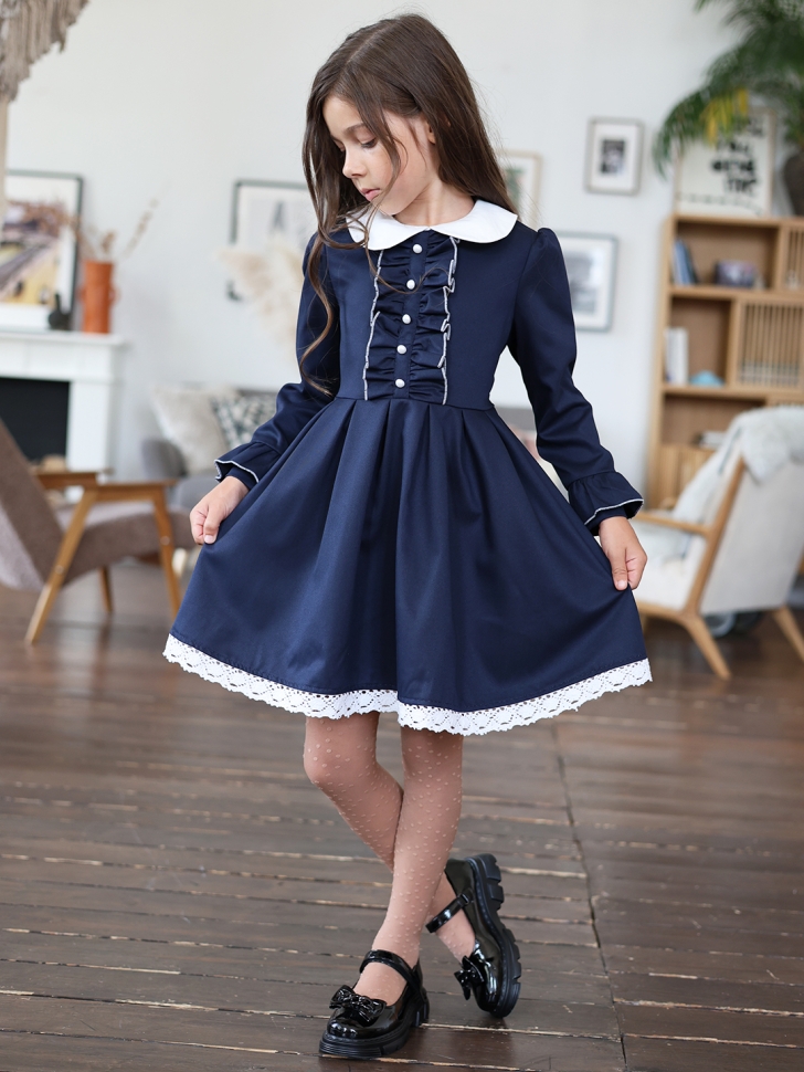 Платье для девочки школьное БУШОН SK41, цвет темно-синий