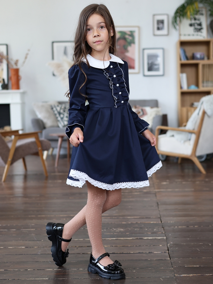 Платье для девочки школьное БУШОН SK41, цвет темно-синий