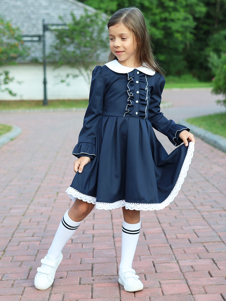 Платье для девочки школьное БУШОН SK41, цвет темно-синий
