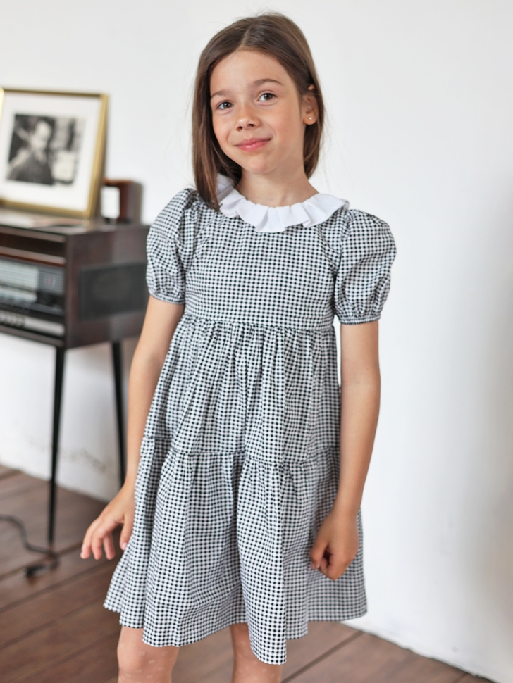 Платье для девочки нарядное БУШОН XB881, цвет черный/клетка