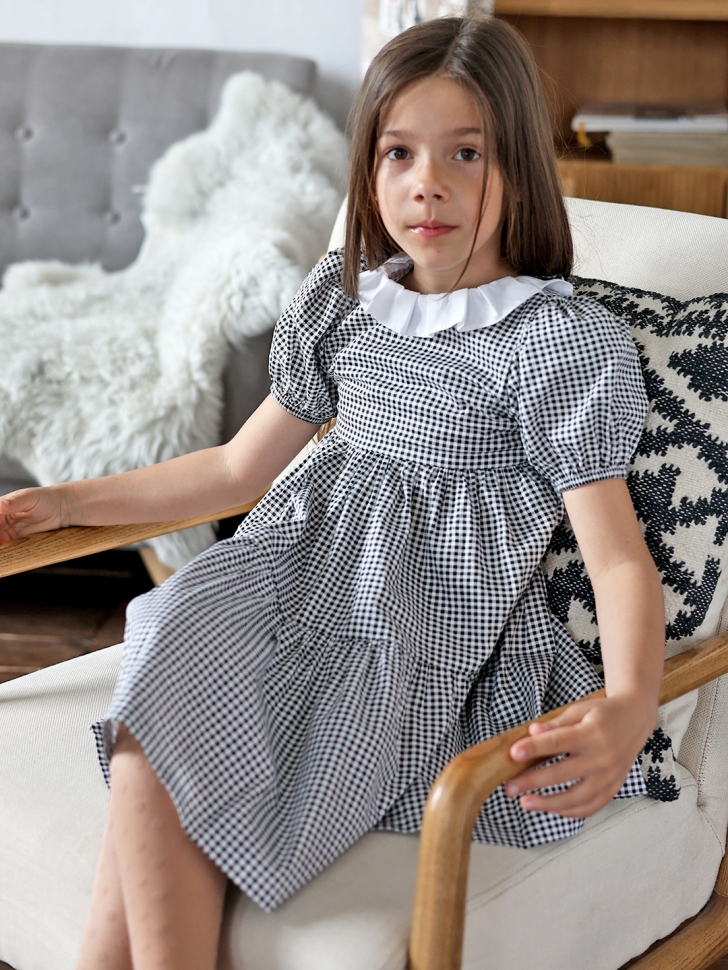 Платье для девочки нарядное БУШОН XB881, цвет черный/клетка