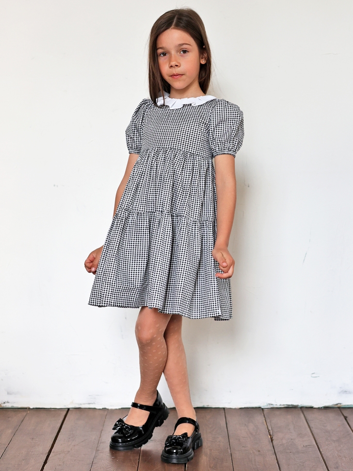 Платье для девочки нарядное БУШОН XB881, цвет черный/клетка