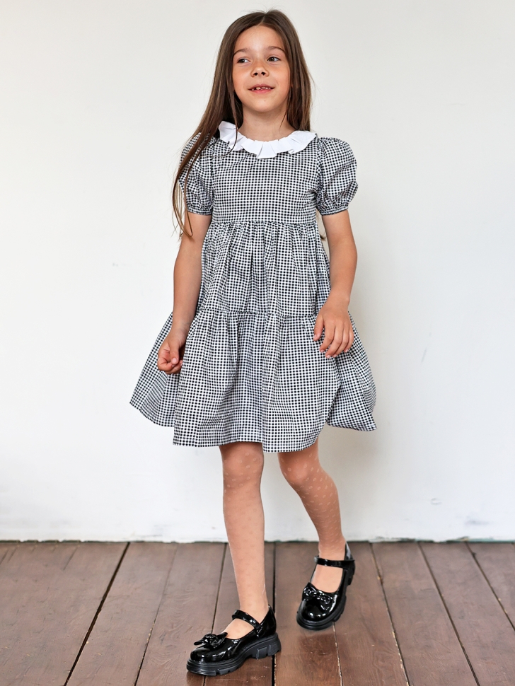 Платье для девочки нарядное БУШОН XB881, цвет черный/клетка