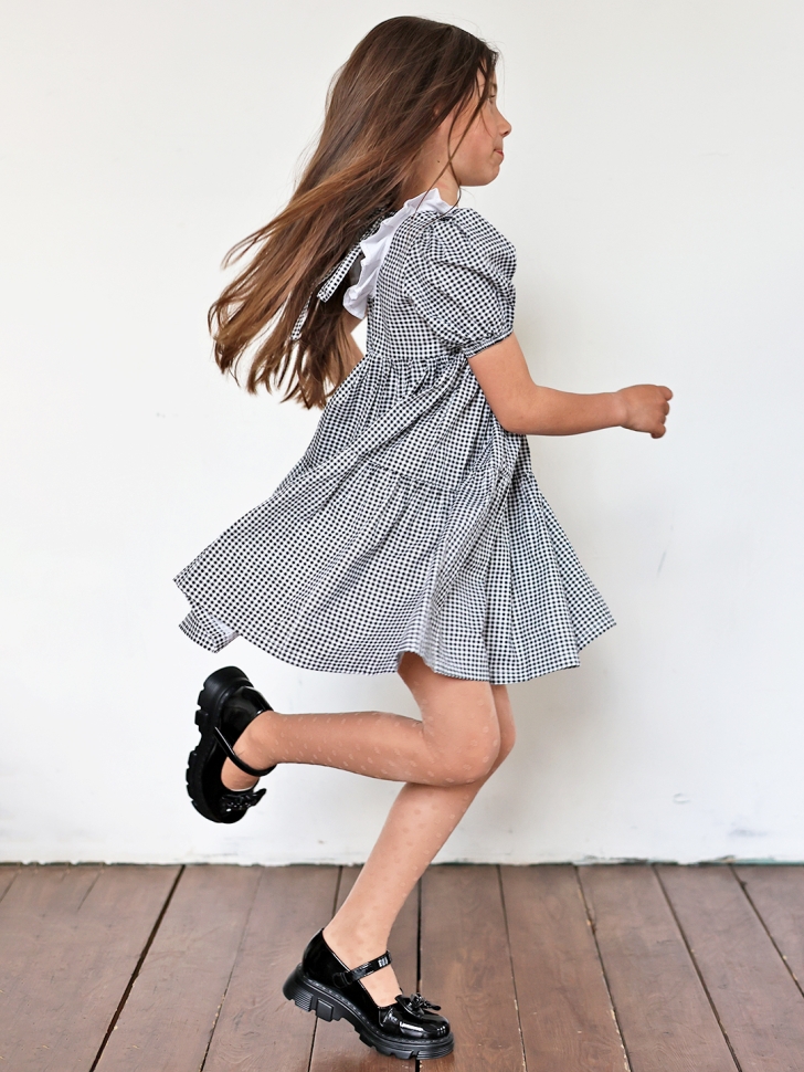 Платье для девочки нарядное БУШОН XB881, цвет черный/клетка