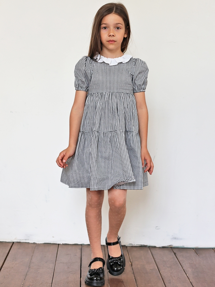 Платье для девочки нарядное БУШОН XB881, цвет черный/клетка