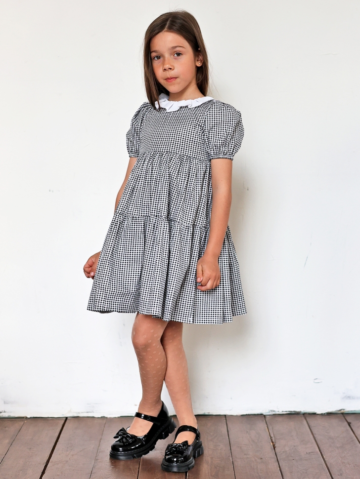 Платье для девочки нарядное БУШОН XB881, цвет черный/клетка