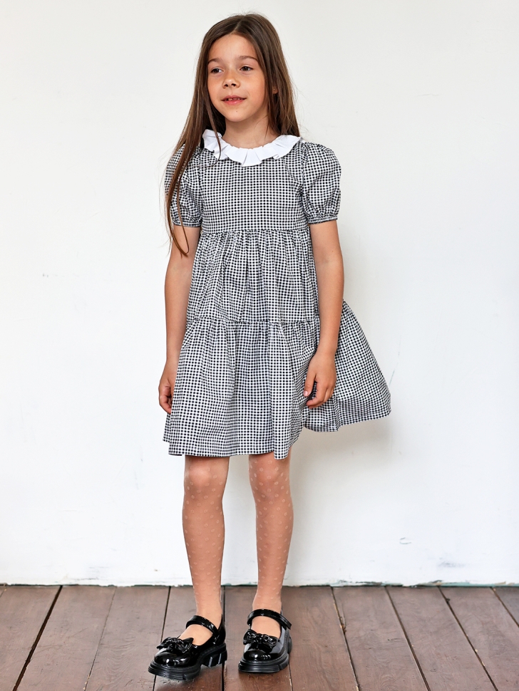 Платье для девочки нарядное БУШОН XB881, цвет черный/клетка