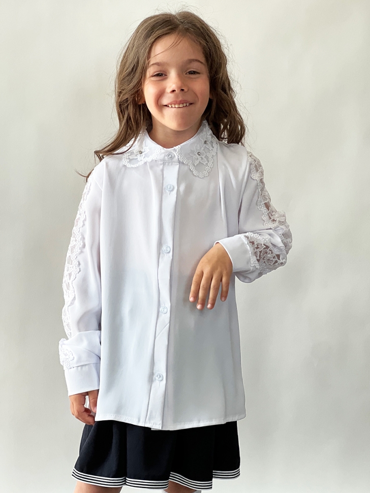 Блузка для девочек школьная БУШОН, модель SK53, цвет белый 