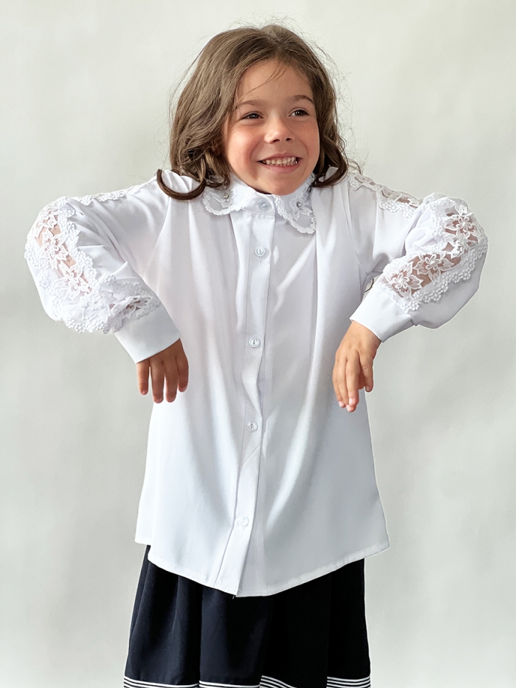 Блузка для девочек школьная БУШОН, модель SK53, цвет белый 
