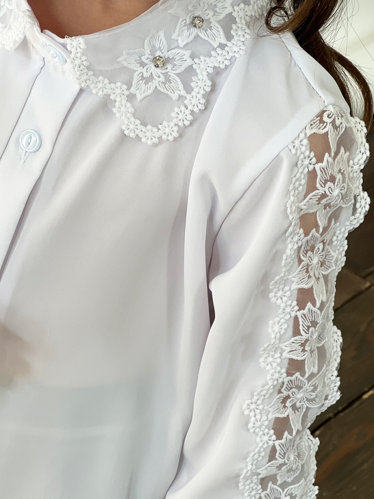 Блузка для девочек школьная БУШОН, модель SK53, цвет белый 