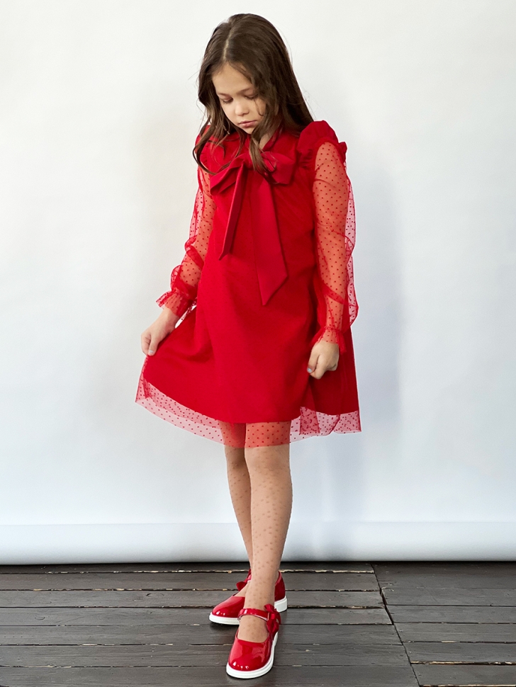 Платье для девочки нарядное БУШОН ST50, отделка фатин, цвет малиновый/красный 