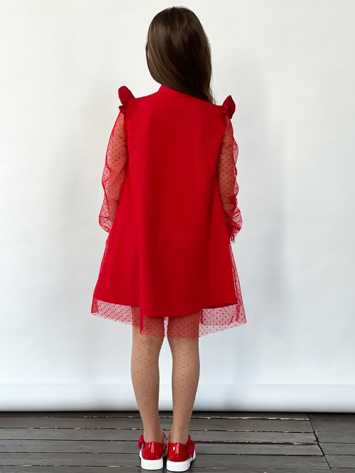 Платье для девочки нарядное БУШОН ST50, отделка фатин, цвет малиновый/красный 