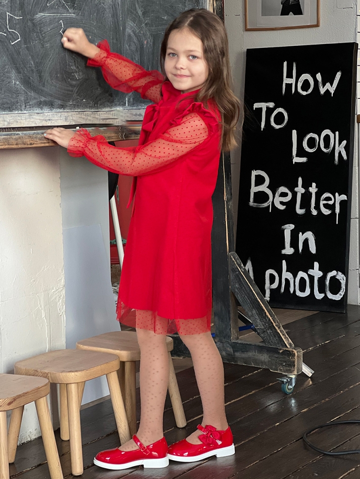 Платье для девочки нарядное БУШОН ST50, отделка фатин, цвет малиновый/красный 