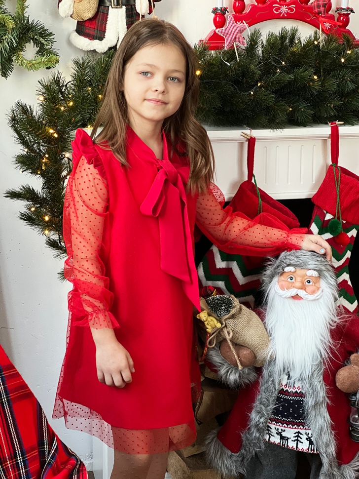 Платье для девочки нарядное БУШОН ST50, отделка фатин, цвет малиновый/красный 