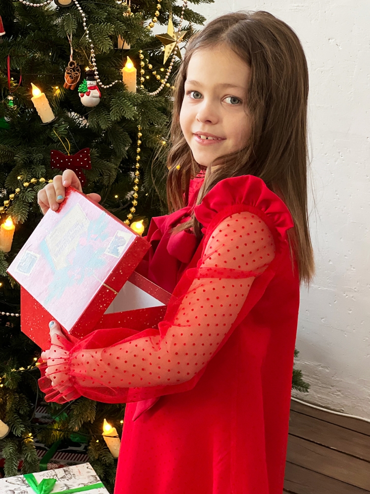 Платье для девочки нарядное БУШОН ST50, отделка фатин, цвет малиновый/красный 