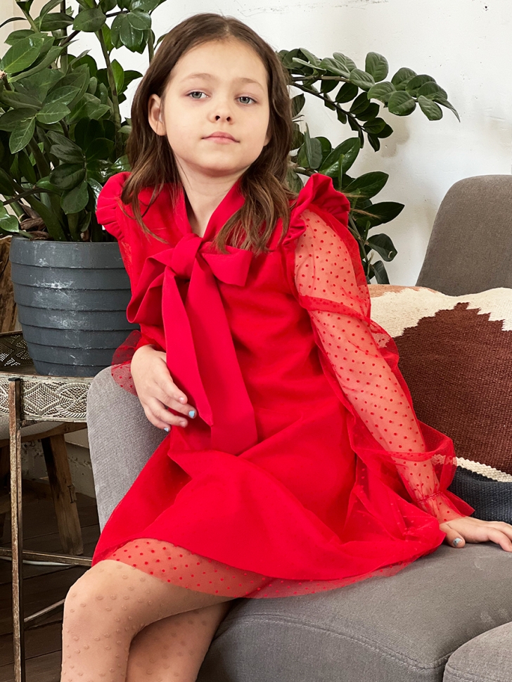 Платье для девочки нарядное БУШОН ST50, отделка фатин, цвет малиновый/красный 