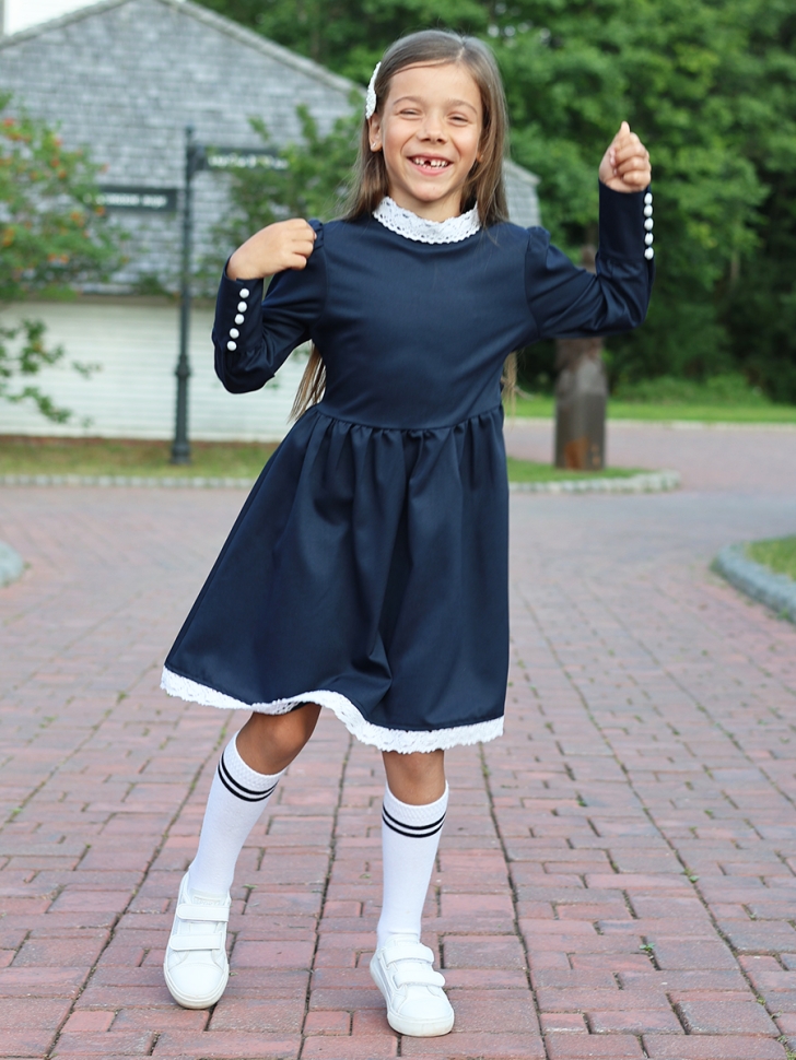 Платье для девочки школьное БУШОН SK42, цвет темно-синий