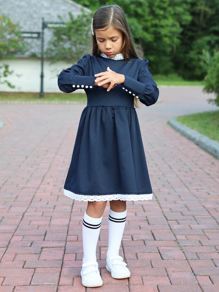 Платье для девочки школьное БУШОН SK42, цвет темно-синий