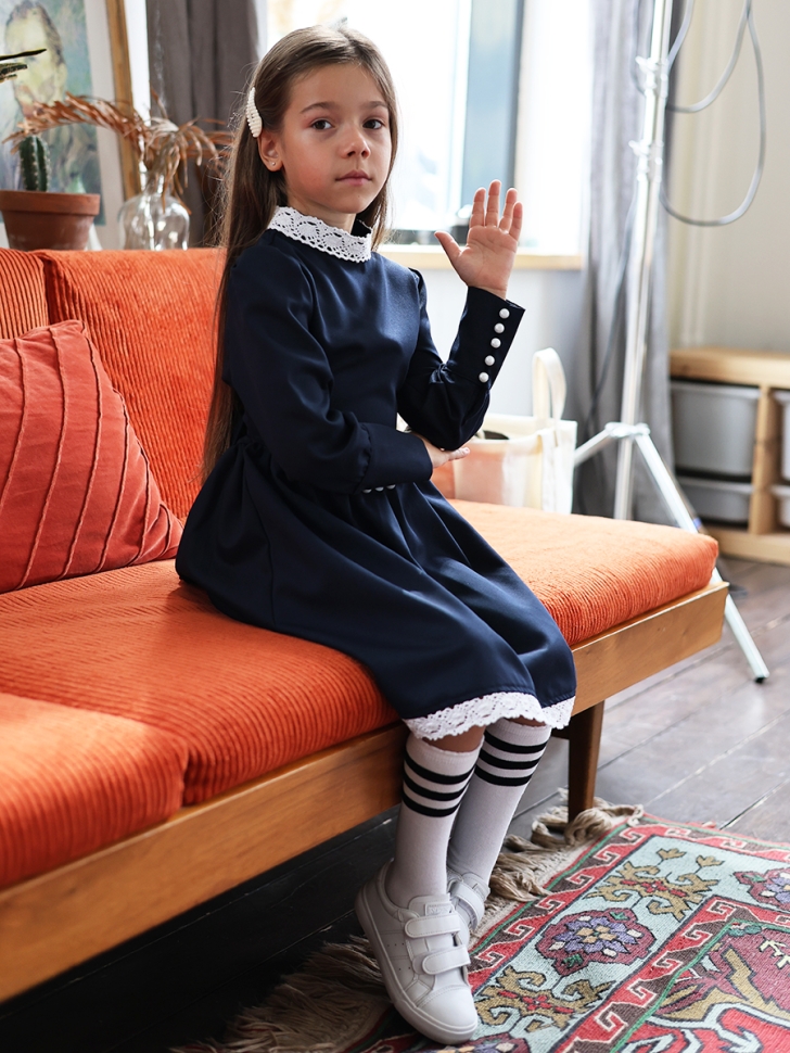 Платье для девочки школьное БУШОН SK42, цвет темно-синий