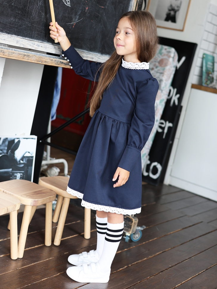 Платье для девочки школьное БУШОН SK42, цвет темно-синий