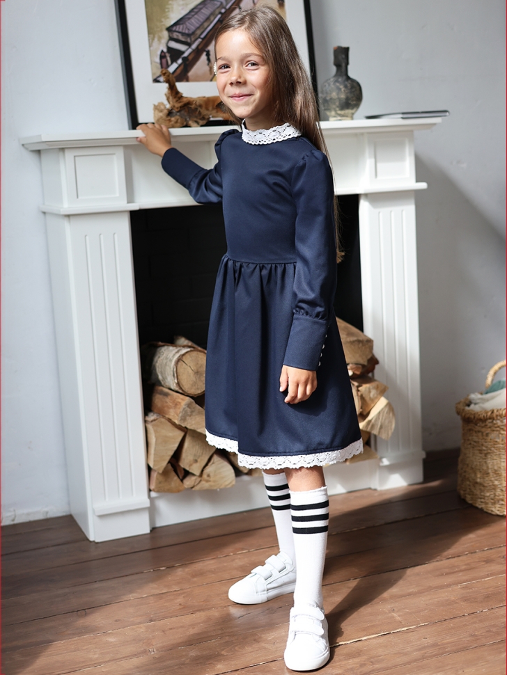 Платье для девочки школьное БУШОН SK42, цвет темно-синий