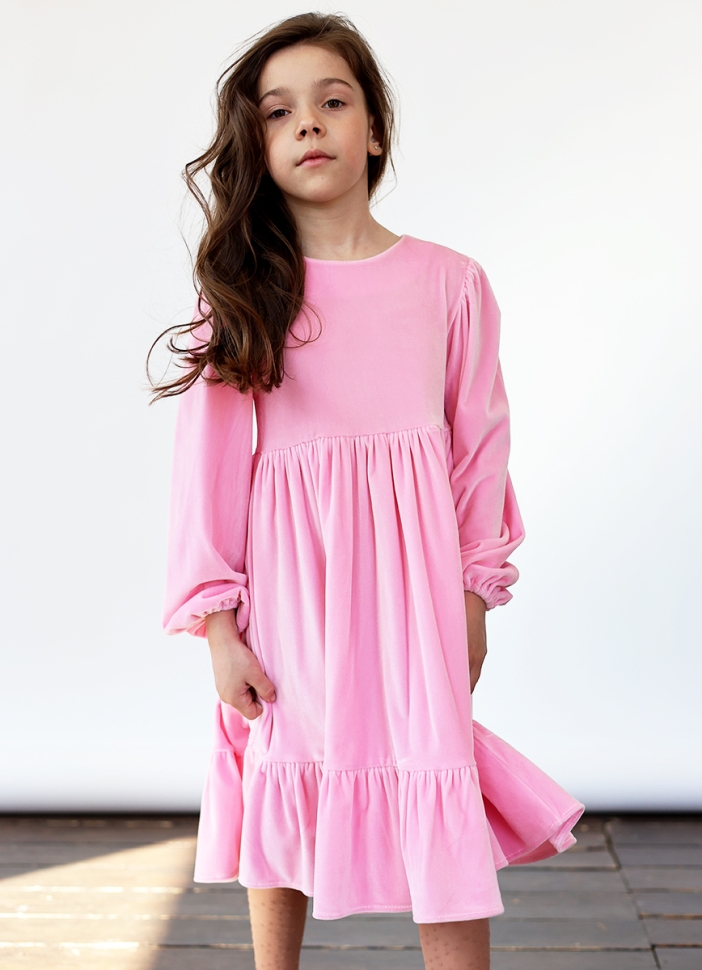 Платье велюровое нарядное БУШОН ST63, цвет розовый