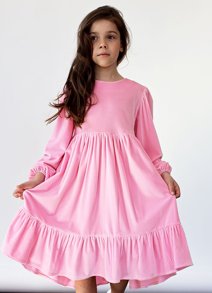 Платье велюровое нарядное БУШОН ST63, цвет розовый