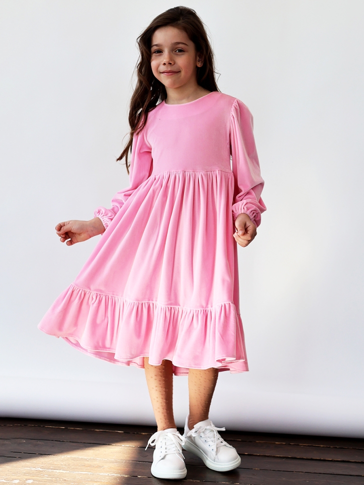 Платье велюровое нарядное БУШОН ST63, цвет розовый