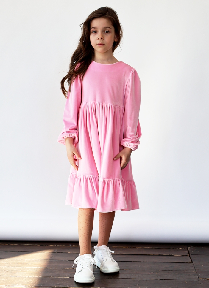 Платье велюровое нарядное БУШОН ST63, цвет розовый