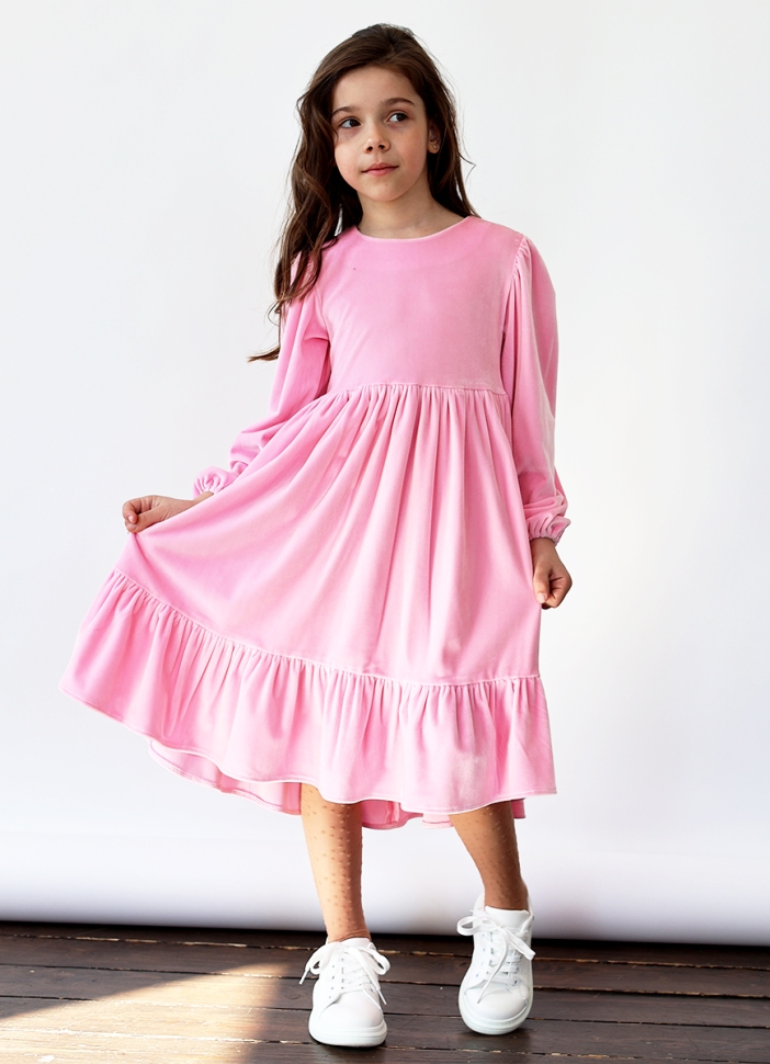 Платье велюровое нарядное БУШОН ST63, цвет розовый