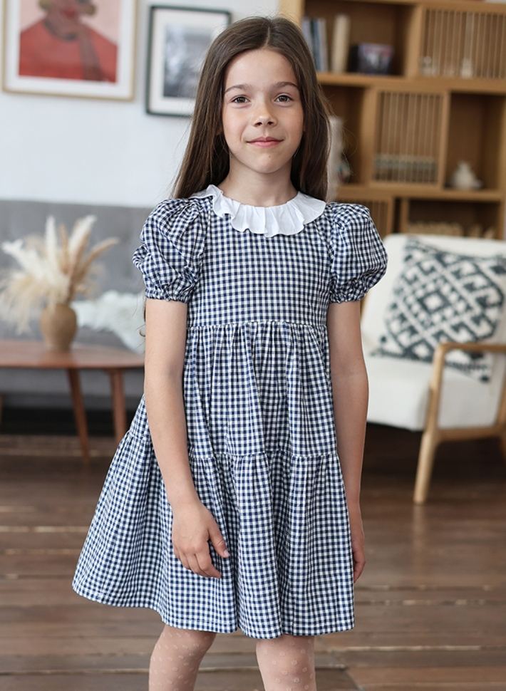 Платье для девочки нарядное БУШОН XB881881, цвет темно-синий/клетка