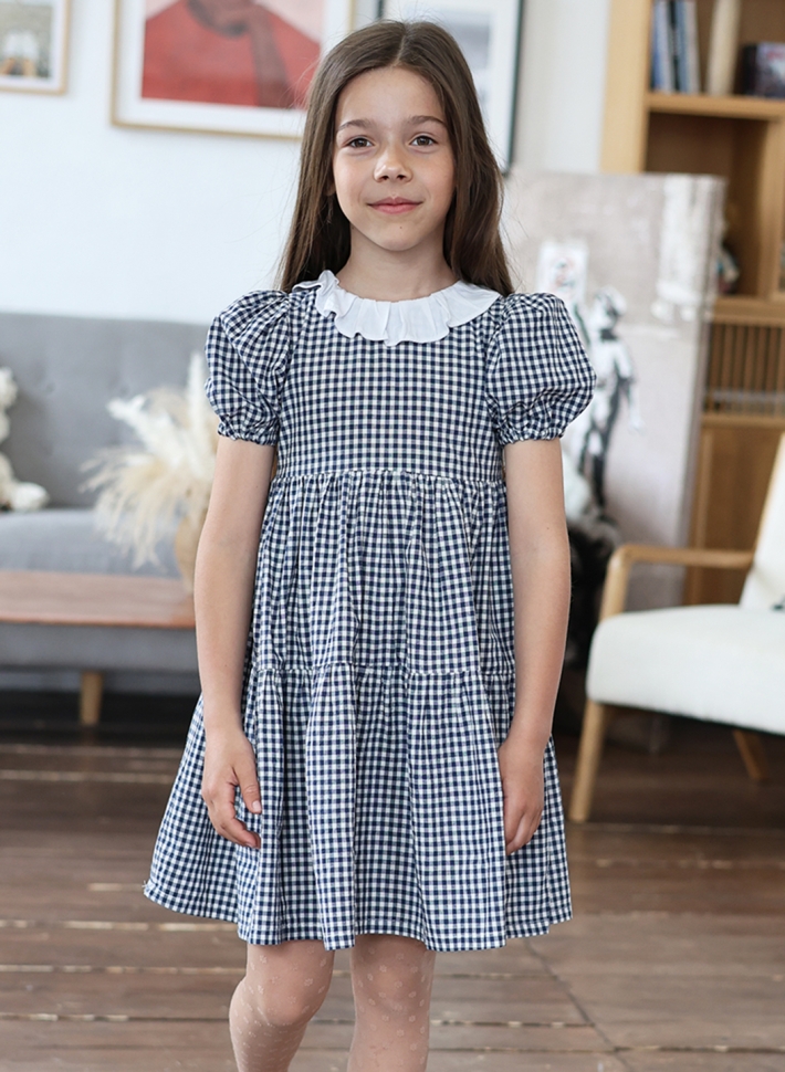 Платье для девочки нарядное БУШОН XB881881, цвет темно-синий/клетка