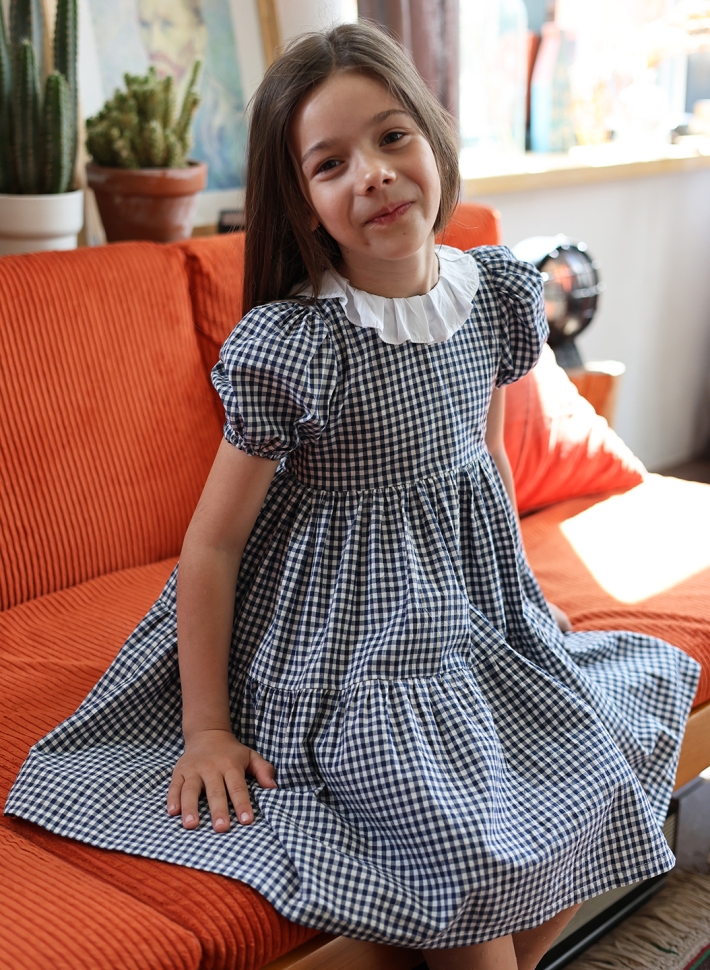 Платье для девочки нарядное БУШОН XB881881, цвет темно-синий/клетка