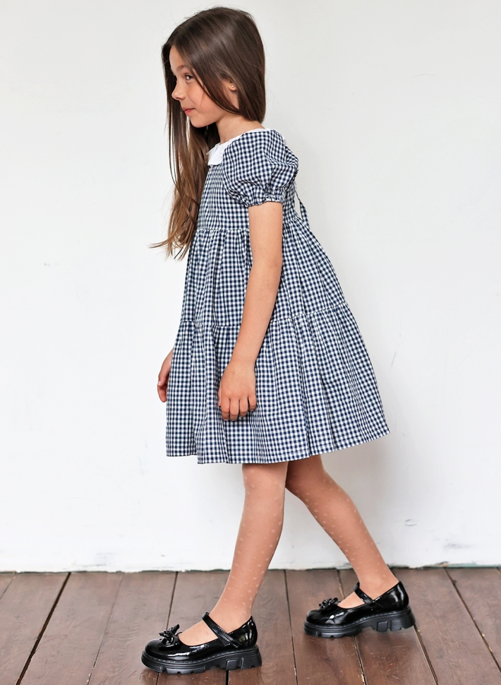 Платье для девочки нарядное БУШОН XB881881, цвет темно-синий/клетка