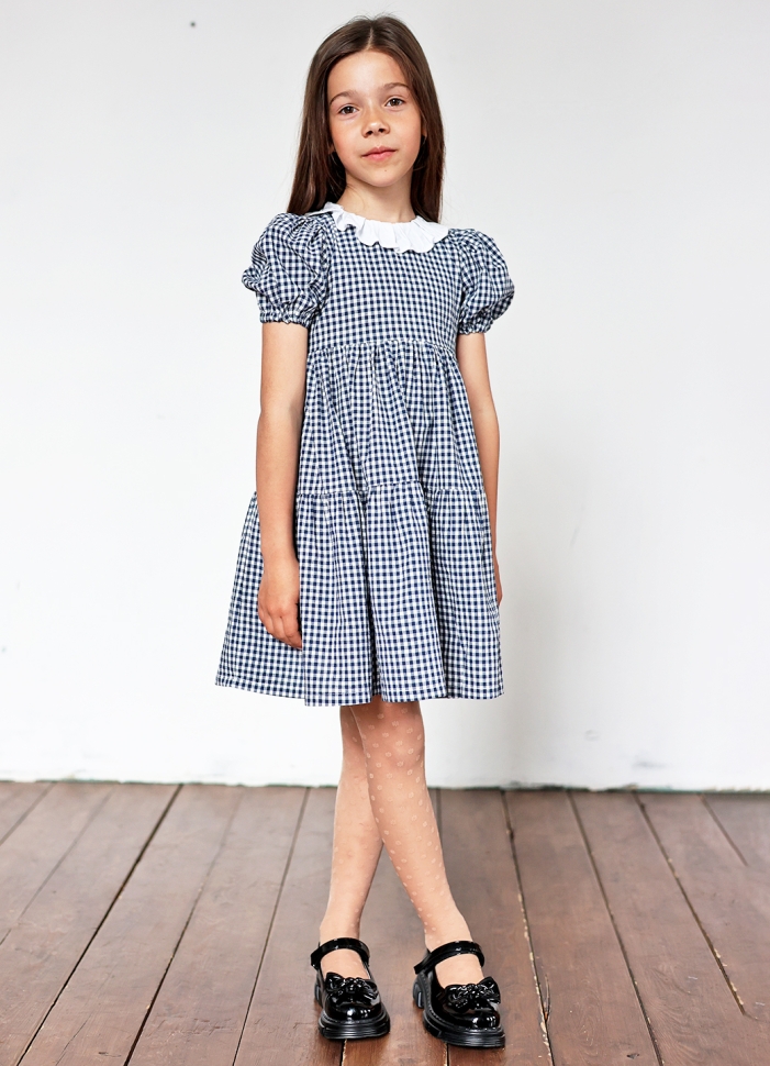 Платье для девочки нарядное БУШОН XB881881, цвет темно-синий/клетка