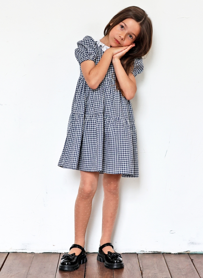 Платье для девочки нарядное БУШОН XB881881, цвет темно-синий/клетка