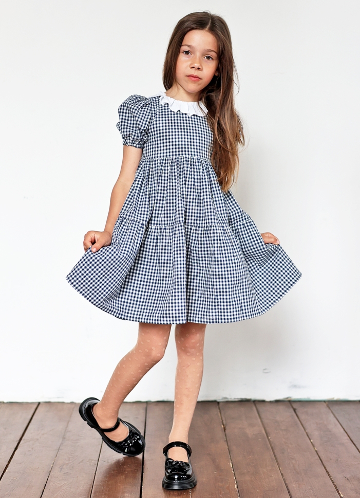Платье для девочки нарядное БУШОН XB881881, цвет темно-синий/клетка
