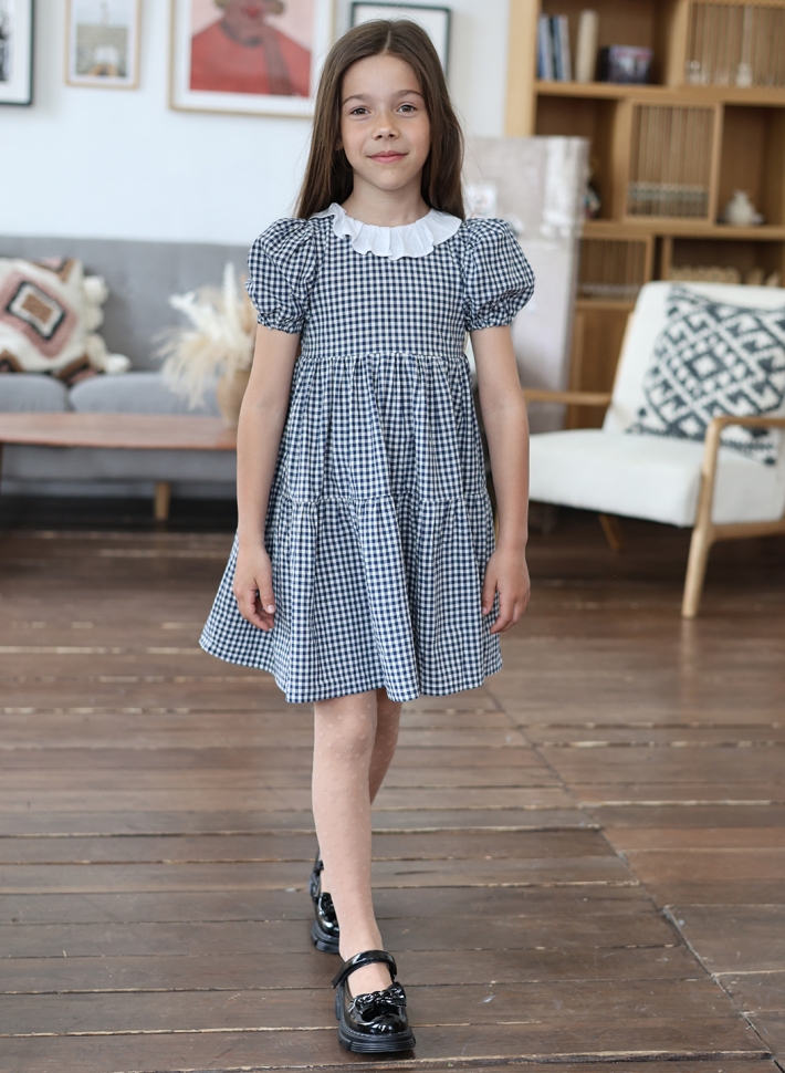 Платье для девочки нарядное БУШОН XB881881, цвет темно-синий/клетка