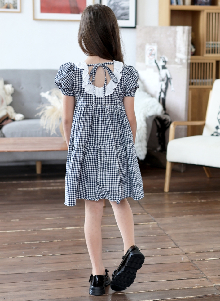 Платье для девочки нарядное БУШОН XB881881, цвет темно-синий/клетка