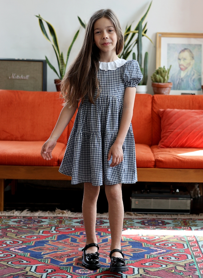Платье для девочки нарядное БУШОН XB881881, цвет темно-синий/клетка